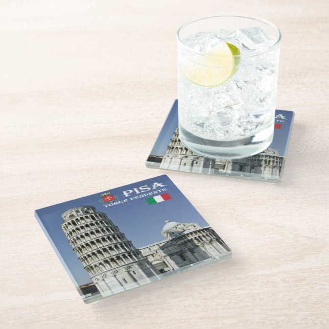 TSC096 LEANING TOWER of PISA, Tuscany,  Glass Coaster (Angled)