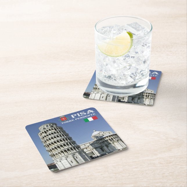 TSC096 LEANING TOWER of PISA, Tuscany, Square Paper Coaster (Insitu)