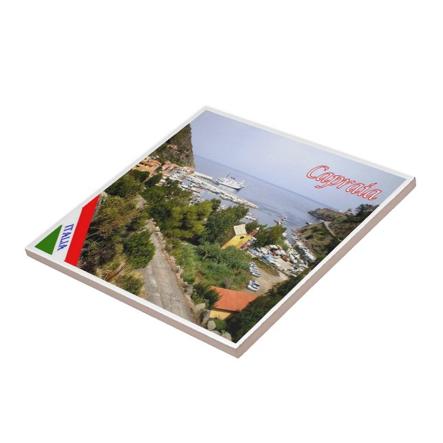TSC127 CAPRAIA, Aerial View, Tuscany, Ceramic Tile (Side)