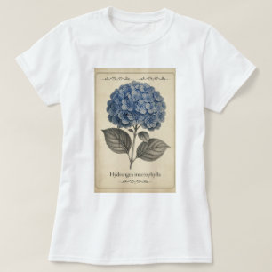 Tshirt with blue hydrangea- retro style.