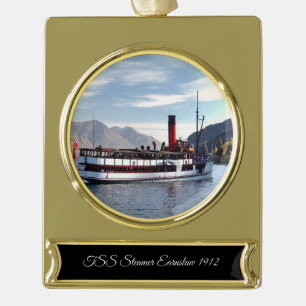 TSS Earnslaw steamship 1912 Gold Plated Banner Ornament