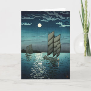 Tsuchiya Koitsu - Boats at Shinagawa, Night Card