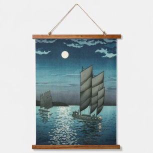 Tsuchiya Koitsu - Boats at Shinagawa, Night Hanging Tapestry
