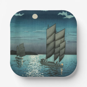 Tsuchiya Koitsu - Boats at Shinagawa, Night Paper Plate