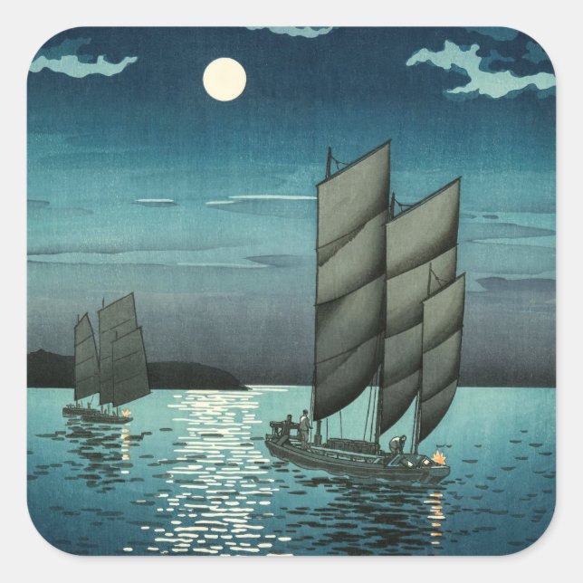 Tsuchiya Koitsu - Boats at Shinagawa, Night Square Sticker (Front)