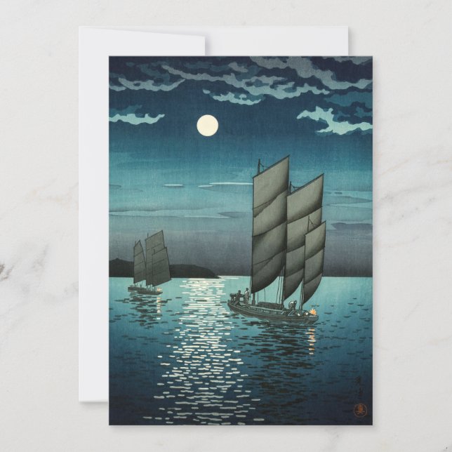 Tsuchiya Koitsu - Boats at Shinagawa, Night Thank You Card (Front)