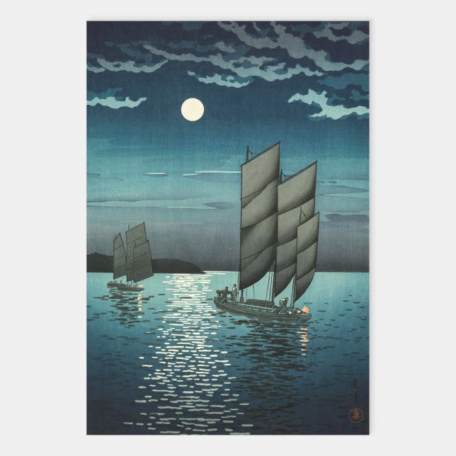 Tsuchiya Koitsu - Boats at Shinagawa, Night Wrapping Paper Sheet (Creator Uploaded)