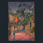 Tsuchiya Koitsu - Evening at Ushigome Tea Towel<br><div class="desc">Evening at Ushigome / Jinrakuzaka at Ushigome / Kagurazaka at Ushigome - Tsuchiya Koitsu,  Woodblock colour print,  1939.</div>
