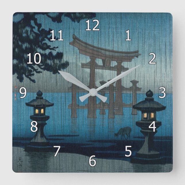 Tsuchiya Koitsu - Miyajima in the Rain Square Wall Clock (Front)