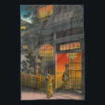 Tsuchiya Koitsu - Side Street Araki in Yotsuya Tea Towel<br><div class="desc">Teahouse in Yotsuya / Side Street Araki in Yotsuya / Yotsuya Araki Yokocho - Tsuchiya Koitsu,  Woodblock colour print,  1935.</div>