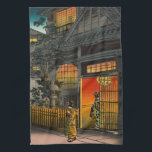 Tsuchiya Koitsu - Side Street Araki in Yotsuya Tea Towel<br><div class="desc">Teahouse in Yotsuya / Side Street Araki in Yotsuya / Yotsuya Araki Yokocho - Tsuchiya Koitsu,  Woodblock colour print,  1935.</div>