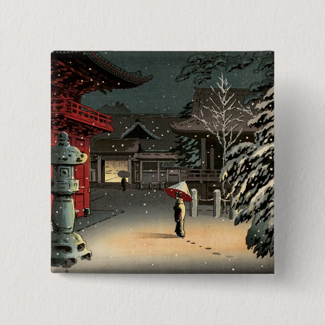 Tsuchiya Koitsu - Snow at Nezu Shrine 15 Cm Square Badge (Front)