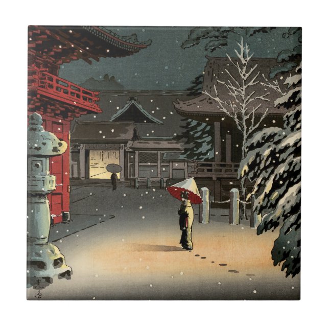 Tsuchiya Koitsu - Snow at Nezu Shrine Ceramic Tile (Front)