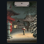 Tsuchiya Koitsu - Snow at Nezu Shrine Clipboard<br><div class="desc">Snow at Nezu Shrine / Woman in Snow - Tsuchiya Koitsu,  Woodblock colour print,  1934</div>
