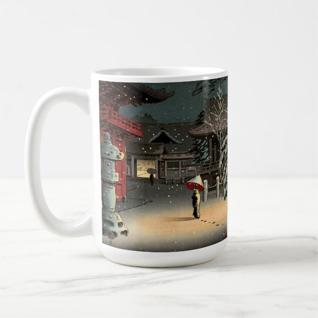 Tsuchiya Koitsu - Snow at Nezu Shrine Coffee Mug (Left)