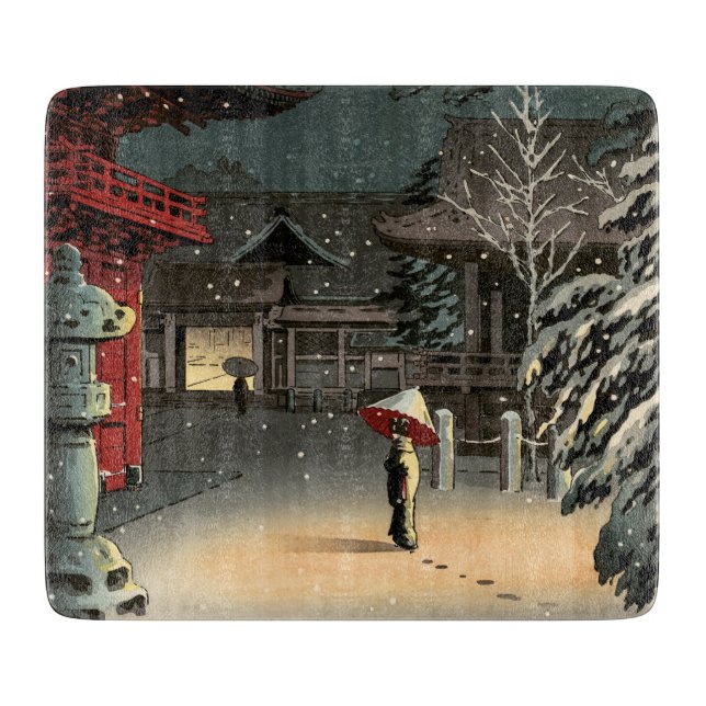 Tsuchiya Koitsu - Snow at Nezu Shrine Cutting Board (Front)