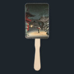 Tsuchiya Koitsu - Snow at Nezu Shrine Hand Fan<br><div class="desc">Snow at Nezu Shrine / Woman in Snow - Tsuchiya Koitsu,  Woodblock colour print,  1934</div>