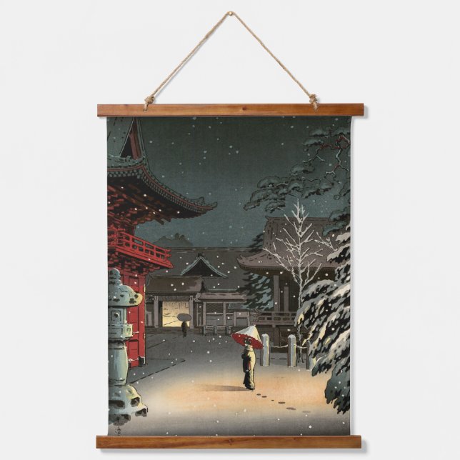 Tsuchiya Koitsu - Snow at Nezu Shrine Hanging Tapestry (Front)