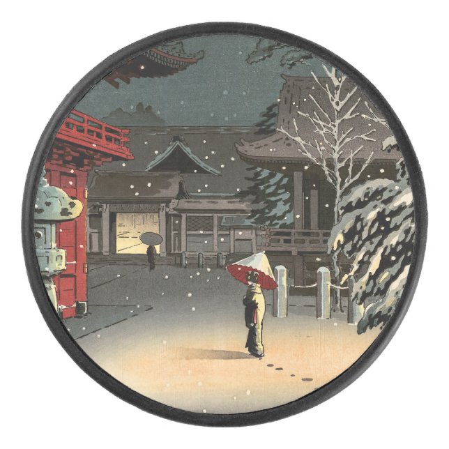 Tsuchiya Koitsu - Snow at Nezu Shrine Hockey Puck (Front)