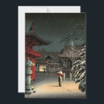 Tsuchiya Koitsu - Snow at Nezu Shrine Invitation<br><div class="desc">Snow at Nezu Shrine / Woman in Snow - Tsuchiya Koitsu,  Woodblock colour print,  1934</div>