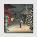 Tsuchiya Koitsu - Snow at Nezu Shrine Magnet<br><div class="desc">Snow at Nezu Shrine / Woman in Snow - Tsuchiya Koitsu,  Woodblock color print,  1934</div>