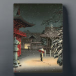 Tsuchiya Koitsu - Snow at Nezu Shrine Plaque<br><div class="desc">Snow at Nezu Shrine / Woman in Snow - Tsuchiya Koitsu,  Woodblock color print,  1934</div>