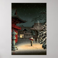 Tsuchiya Koitsu - Snow at Nezu Shrine