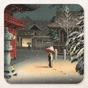 Tsuchiya Koitsu - Snow at Nezu Shrine Square Paper Coaster