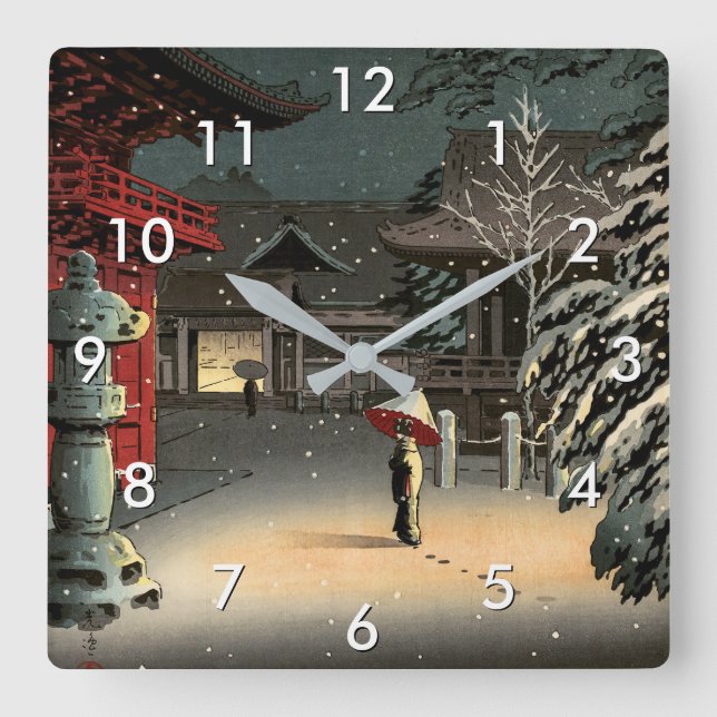 Tsuchiya Koitsu - Snow at Nezu Shrine Square Wall Clock (Front)