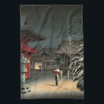 Tsuchiya Koitsu - Snow at Nezu Shrine Tea Towel<br><div class="desc">Snow at Nezu Shrine / Woman in Snow - Tsuchiya Koitsu,  Woodblock colour print,  1934</div>