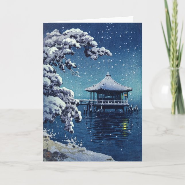 Tsuchiya Koitsu - Snow on the Ukimido at Katada Card (Front)