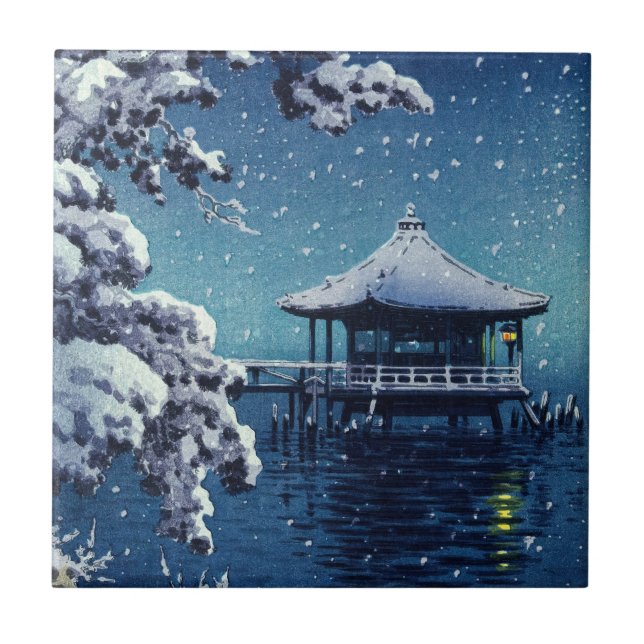 Tsuchiya Koitsu - Snow on the Ukimido at Katada Ceramic Tile (Front)