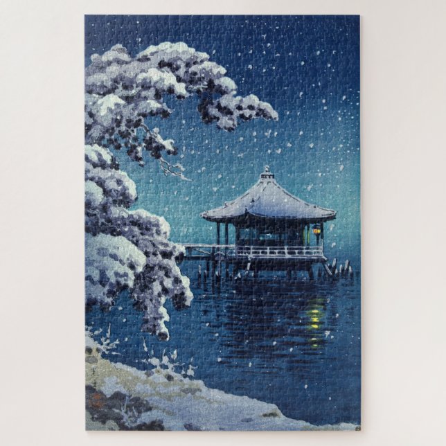 Tsuchiya Koitsu - Snow on the Ukimido at Katada Jigsaw Puzzle (Vertical)