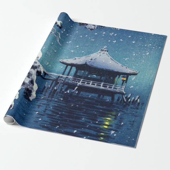 Tsuchiya Koitsu - Snow on the Ukimido at Katada Wrapping Paper (Unrolled)