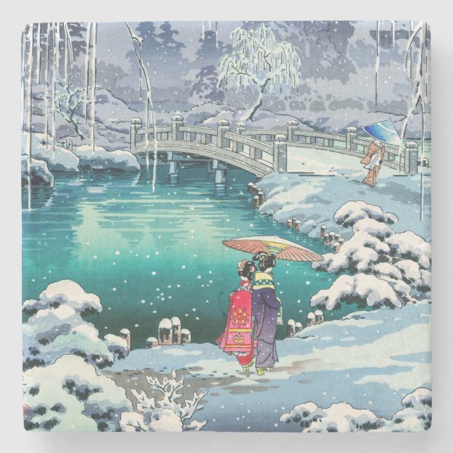 Tsuchiya Koitsu - Spring Snow at Maruyama Stone Coaster (Front)