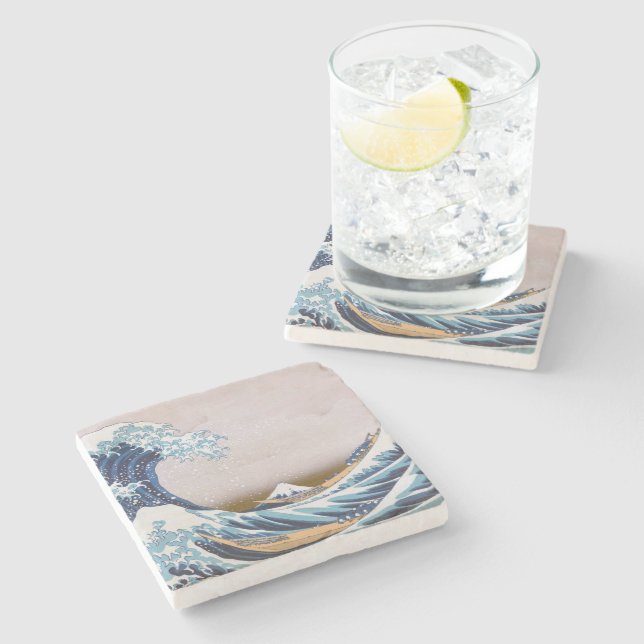 Tsunami Great Wave off Kanagawa Japan by Hokusai Stone Coaster (Side)