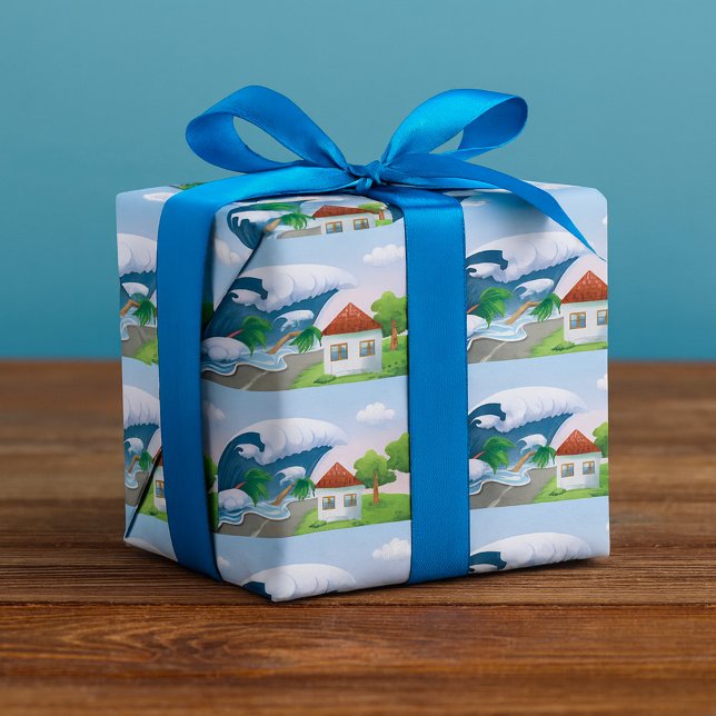 Tsunami Wave Hitting Coastal Road Tropical Storm Wrapping Paper (Creator Uploaded)