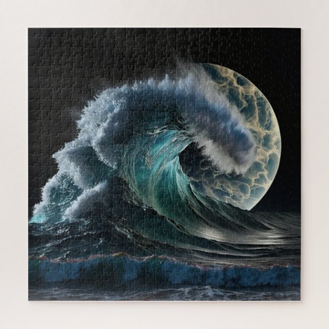 Tsunami wave in the glow of moonlight. jigsaw puzzle (Vertical)
