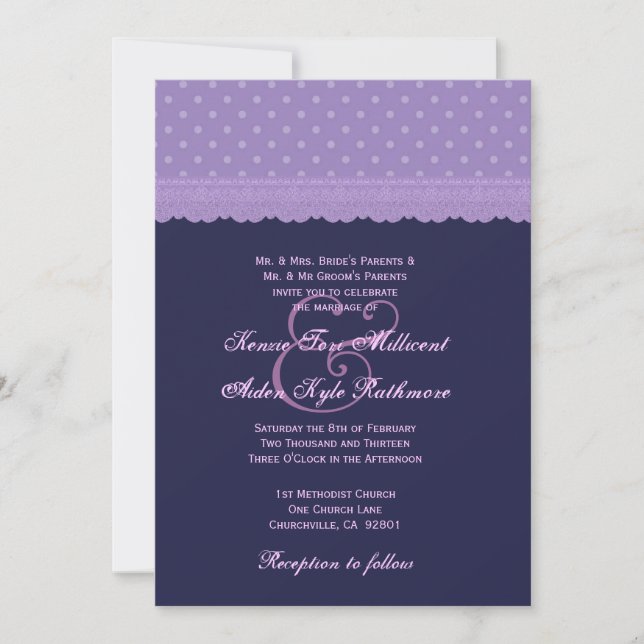 TT034 Rich Purple Lace Wedding Monogram Invitation (Front)