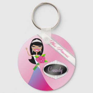 TT-Beauty Pageant Miss Princess Black Brunette Key Ring