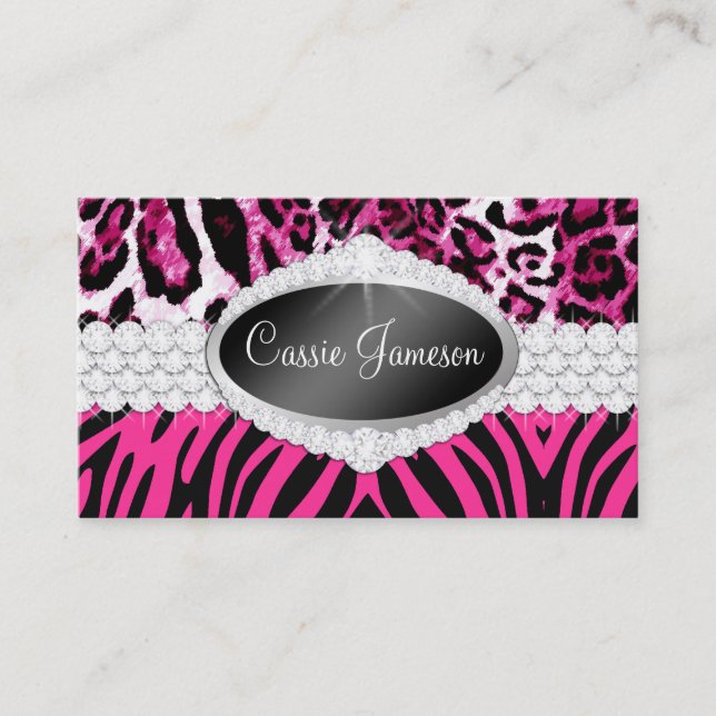 TT-Diamond Bliss Pink Zebra Leopard Photo Card (Front)