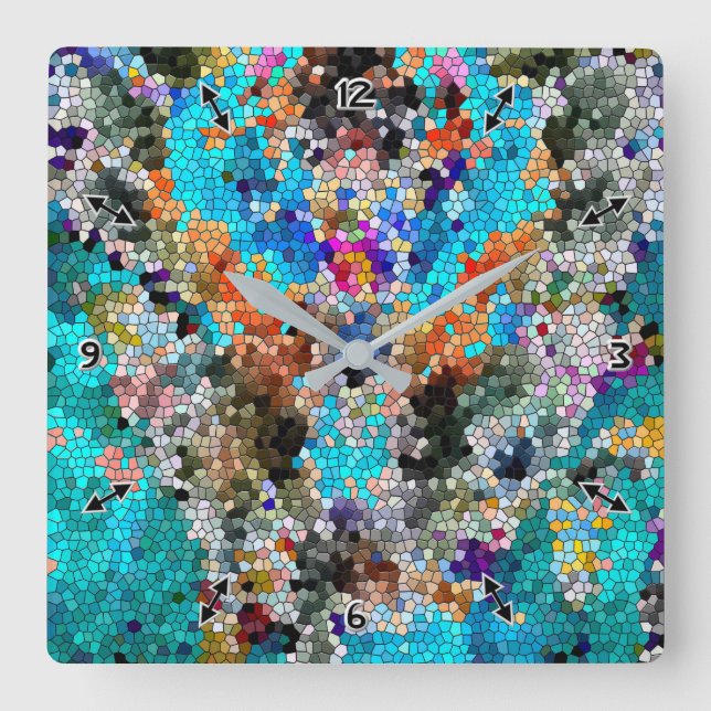 TTEQOTGCubismINV SGDRKDP BLUE Square Wall Clock (Front)
