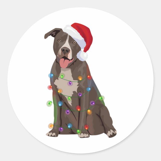 Ttie Tbull Christmas Lights Xmas Dog Lover  Classic Round Sticker (Front)