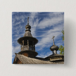 Ttraditional wooden Russian Orthodox church 15 Cm Square Badge