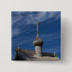 Ttraditional wooden Russian Orthodox church 15 Cm Square Badge