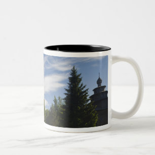 Ttraditional wooden Russian Orthodox church Two-Tone Coffee Mug