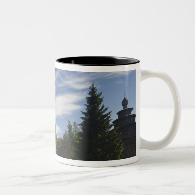 Ttraditional wooden Russian Orthodox church Two-Tone Coffee Mug (Right)