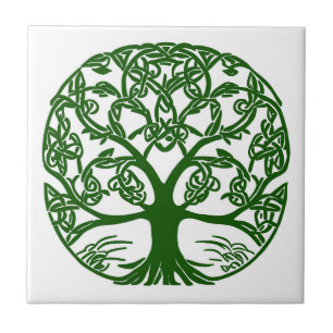 TTree of Life Celtic #1 Dark Green and White  Ceramic Tile