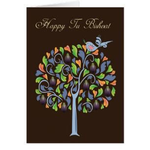 Tu Bishvat - Fig Tree And Bird - Card For Tu Bishv