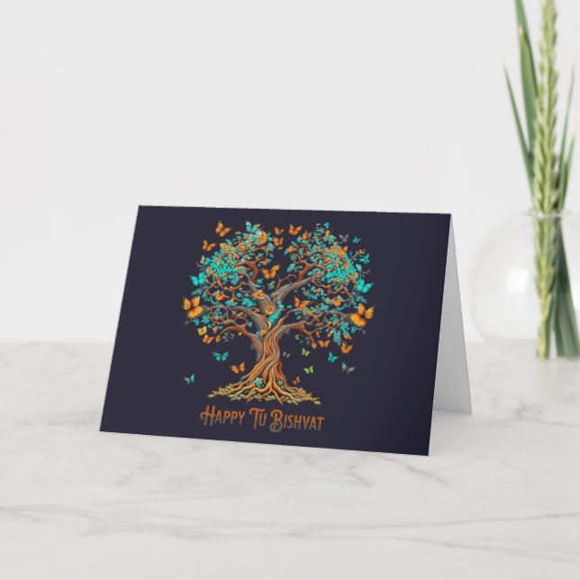 Tu B'Shevat Butterfly Tree Holiday Card (Front)